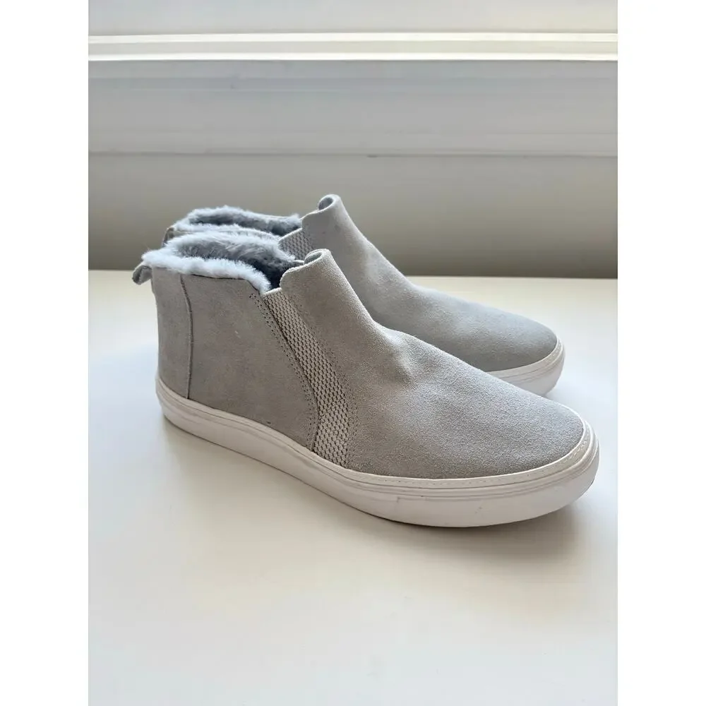 Toms Bryce Gray Suede Faux Fur Ankle Boots Size 11 Casual Slip On